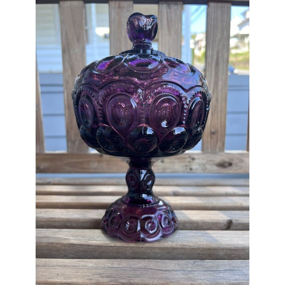 Weishar Moon And Star Glass Plum Purple Amethyst Large Compote Candy Dish